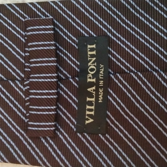 Villa Ponti Brown/Light Blue Stripe Silk Tie (Made in Italy) - Picture 6 of 10